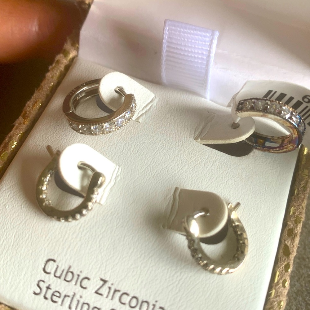 Nanette Lepore 2 Sets Cubic Zirconia Earrings Sterling Silver